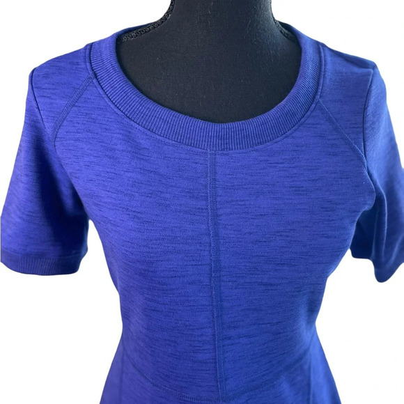 Athleta En Route Fit-and-Flare Ponte Knit Short Sleeve Dress Blue - Picture 2 of 11